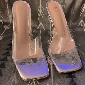 Clear  Silver Stiletto Heeles Mule Sandals
